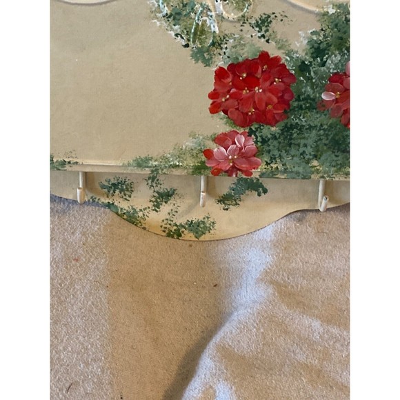 Vtg Toleware Tin Letter Mail Key Holder Hand Painted Geraniums 14"x 11" x 2" - Picture 2 of 4